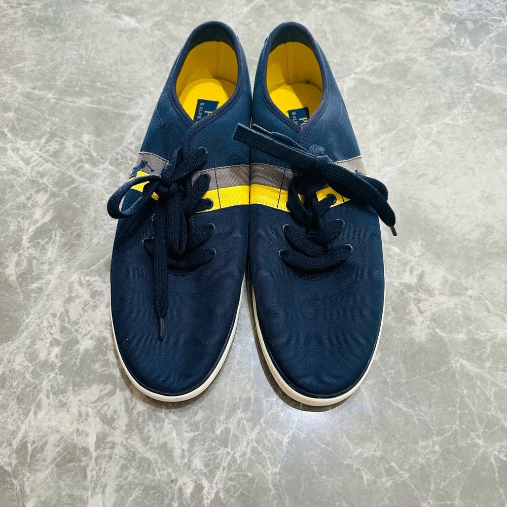 Polo Ralph Lauren Halford 13D Men's Blue Canvas Logo Lace Up Sneakers Shoes